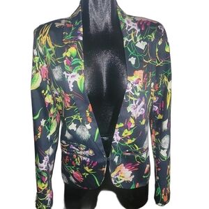 La Classe Couture Colorful Tropical Print Blazer L